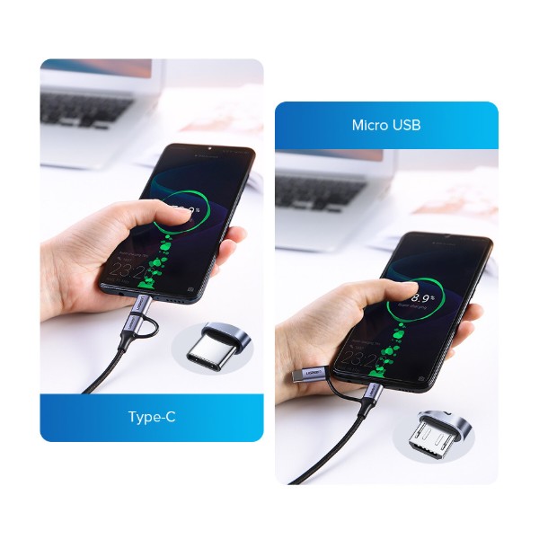 Фото - Кабель UGREEN US177 USB AM-MicroUSB+Type C M 1.0 m 3A Black (30875)