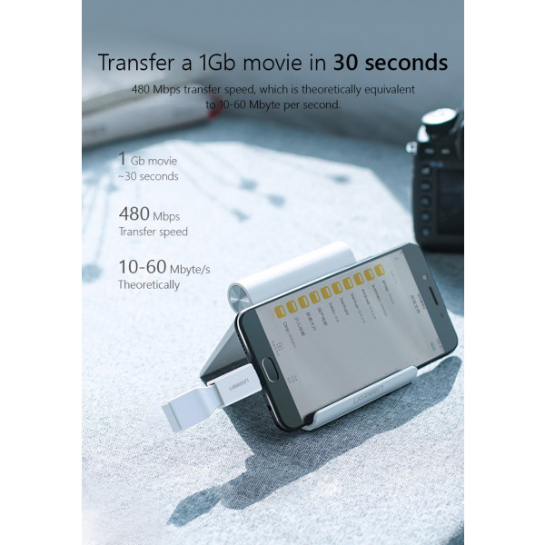 Фото - Перехідник UGREEN US195 microUSB to USB 2.0 OTG Adapter White (30529)