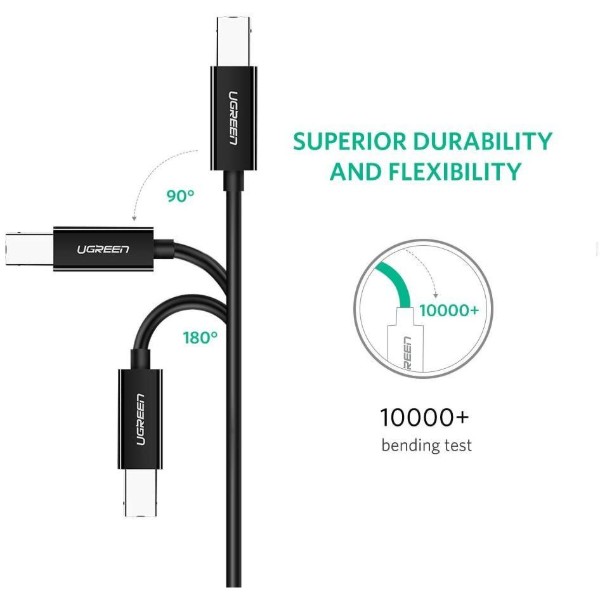 Фото - Переходник UGREEN US241 USB-C 2.0 to USB-B 2.0 Print Cable 2m Black (50446)