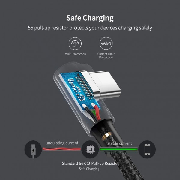 Фото - Кабель UGREEN US284 USB 2.0 to Angled USB Type-C 0.5m Black (50940)