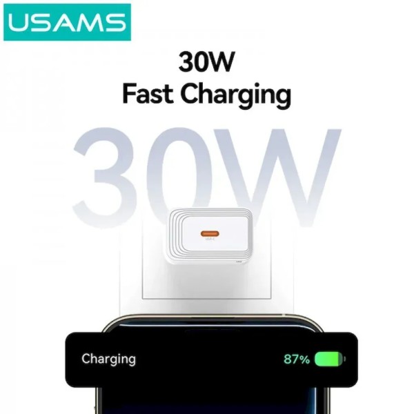 Фото - Сетевое зарядное устройство Usams T69 30W Type-C Fast Charger White (CC329TC01)