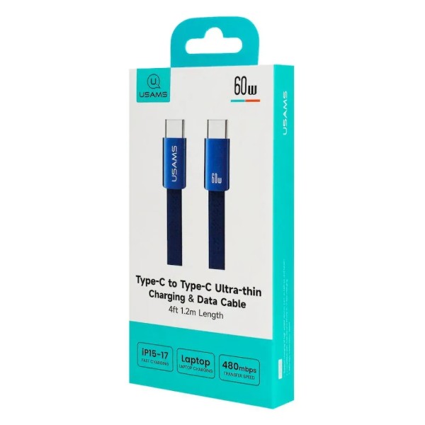 Фото - Кабель Usams U96 60W Type-C to Type-C Charging & Data Cable 1.2m Blue (SJ783USB01)