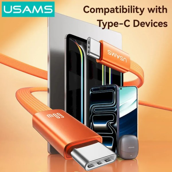 Фото - Кабель Usams U96 60W Type-C to Type-C Charging & Data Cable 1.2m Orange (SJ783USB02)