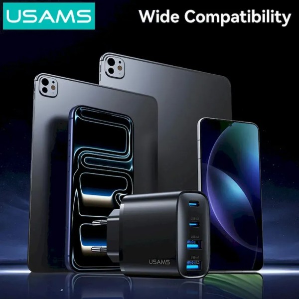 Фото - Сетевое зарядное устройство Usams US-CC330 T70 2хUSB-A + 2хUSB-С 40W GaN Fast Charger Black (CC330TC01)