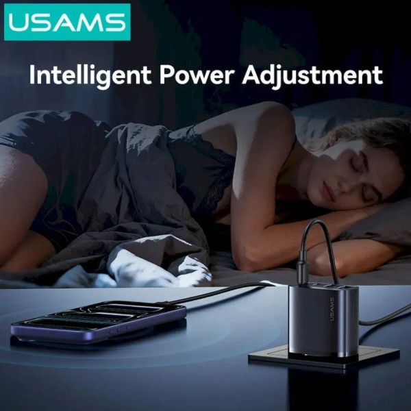 Фото - Сетевое зарядное устройство Usams US-CC330 T70 2хUSB-A + 2хUSB-С 40W GaN Fast Charger Black (CC330TC01)