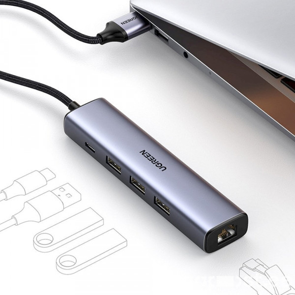 Фото - Переходник USB-C - Ethernet UGREEN USB-C 3.0  xUSB/ Ethernet RJ45 CM475 Gray (20932)