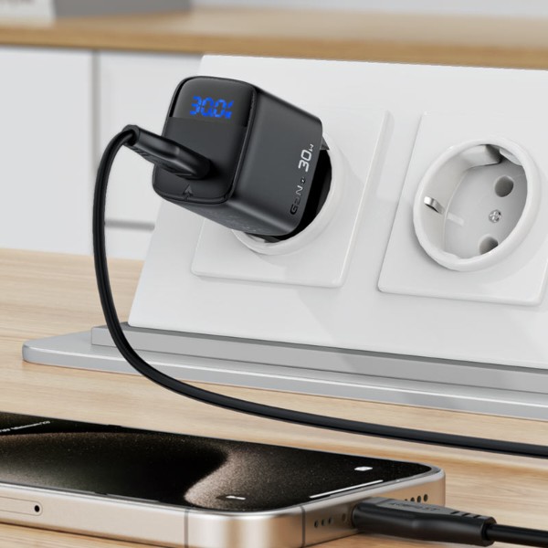 Фото - Сетевое зарядное устройство AceFast 1xUSB-C 30W Gan A115 Fast Charger + USB-C cable Black (6974316284451)