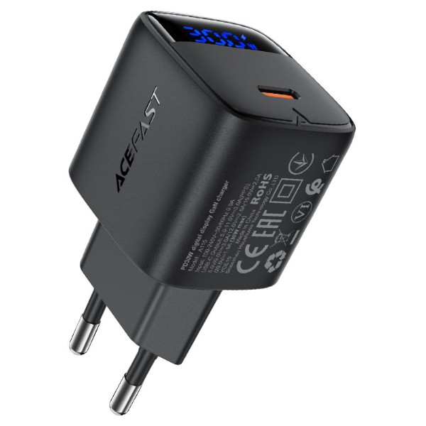 Фото - Сетевое зарядное устройство AceFast 1xUSB-C 30W Gan A115 Fast Charger + USB-C cable Black (6974316284451)