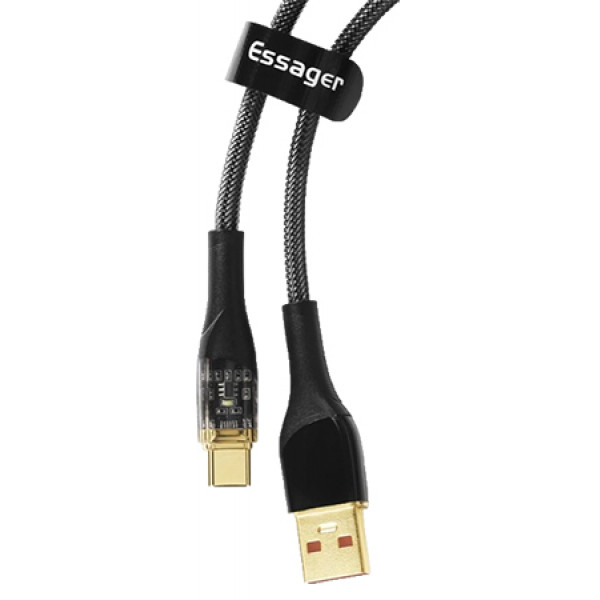 Фото - Кабель синхронізації даних Essager USB Charging Cable USB A to Type C 7A 0.3m Black (EXCT-XJB01-P)