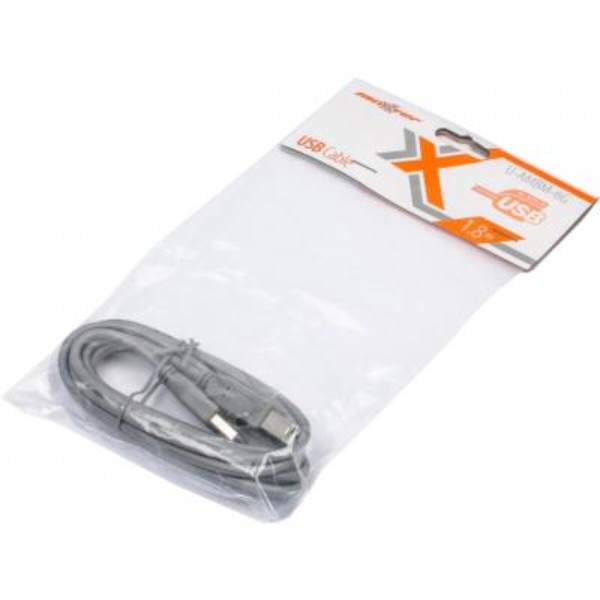 Фото - Кабель USB type A - USB type B Maxxter USB 2.0 AM - USB 2.0 BM Gray 1.8m (U-AMBM-6G)