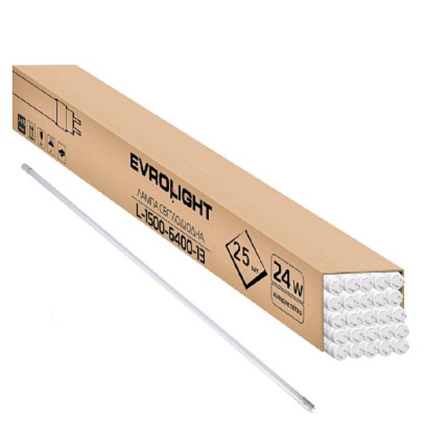 Фото - Лампочка светодиодная EVROLIGHT L-1500 6400K 24Вт G13 T8 LED 25 шт. (000059479)