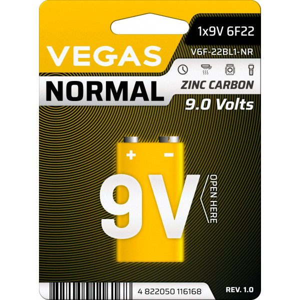 Фото - Батарейка тип 6F22 (1604) Vegas V6F-22BL1-NR
