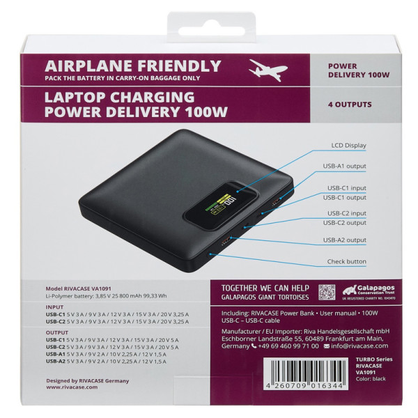 Фото - Батарея мобільна RIVACASE 25800 mAh Black (VA1091 (Black))