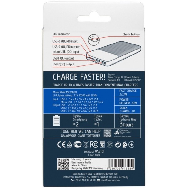 Фото - Батарея мобільна RIVACASE RIVAPOWER 10000 mA Black (VA2101)