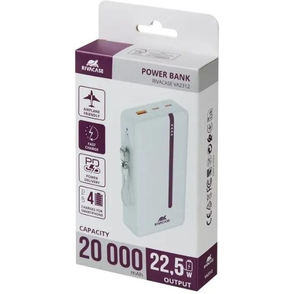 Фото - Батарея мобильная RIVACASE 20000 mA QC/PD 22,5 Вт (VA2312 White)