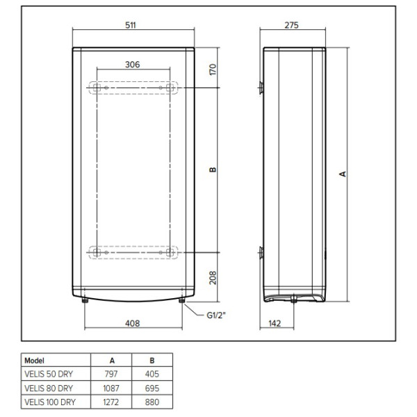 Фото - Водонагрівач Ariston VELIS PRO DRY WIFI 80 EU