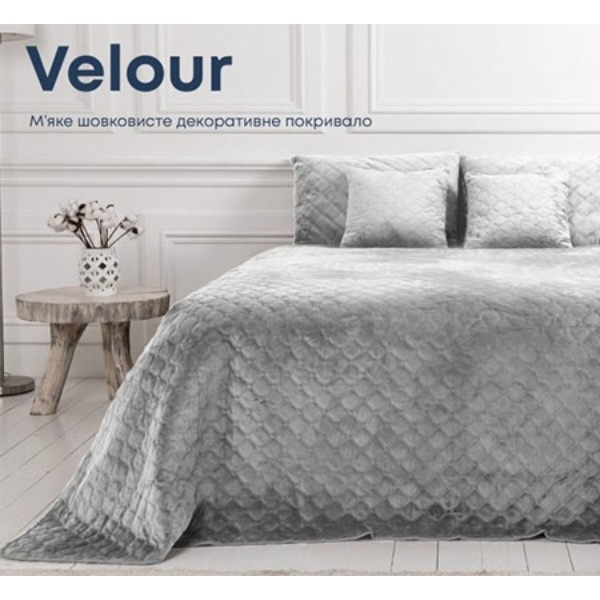 Фото - Покрывало двуспальное ТЕП Velour 220х240 см Светло-серый/Ромб круглый (4-00517_22426)