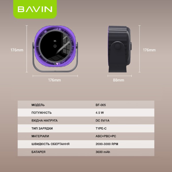 Фото - Вентилятор портативный Bavin High-Speed FUN 3000RPM Pink (BF-005 PK)