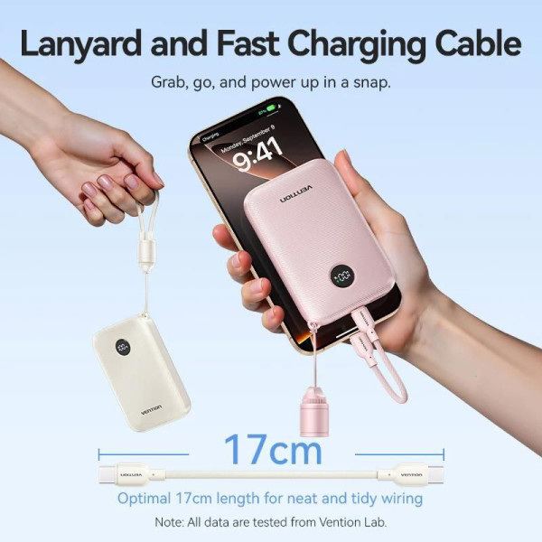 Фото - Батарея мобільна Vention 10000mAh 22,5W PD, QC USB-A/2xUSB-C Pink (FKAP0-C)