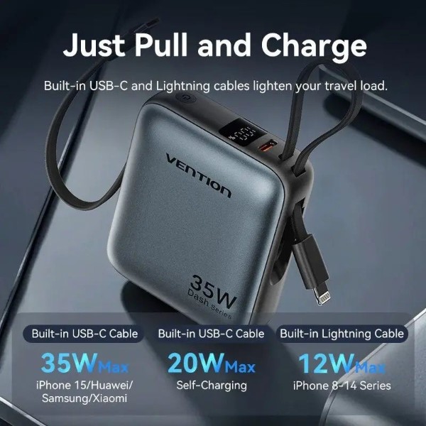 Фото - Батарея мобильная Vention 10000mAh 35W PD, USB-C In/Out (FHFH0)