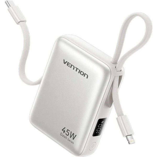 Фото - Батарея мобільна Vention 10000mAh 45W Built-in USB-C and Lightning Cables Beige (FKMN0)