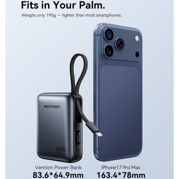 Фото - Батарея мобільна Vention 10000mAh 45W Built-in USB-C and Lightning Cables Beige (FKMN0)