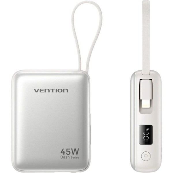 Фото - Батарея мобільна Vention 10000mAh 45W Built-in USB-C and Lightning Cables Beige (FKMN0)