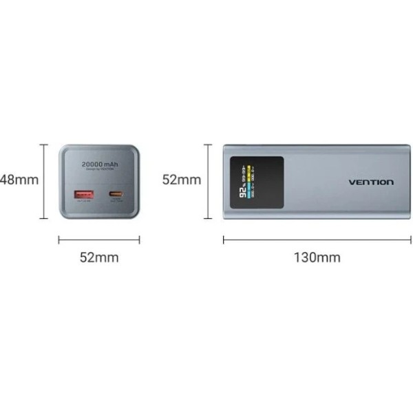 Фото - Батарея мобильная Vention 20000mAh 100W PD,QC3.0, USB-A,USB-C In/Out (FKCH0)