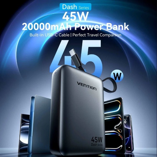 Фото - Батарея мобильная Vention 20000mAh 45W PD3.1, USB-A, USB-C In/Out (FHGN0)