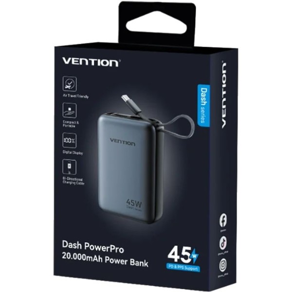 Фото - Батарея мобільна Vention 20000mAh 45W PD3.1, USB-A, USB-C In/Out (FHGH0)