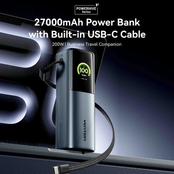 Фото - Батарея мобильная Vention 27000mAh 200W PD3.1, USB-A, USB-C In/Out (FKGH0)