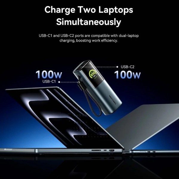 Фото - Батарея мобильная Vention 27000mAh 200W PD3.1, USB-A, USB-C In/Out (FKGH0)