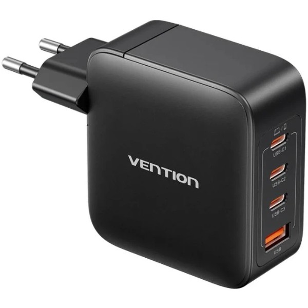 Фото - Сетевое зарядное устройство Vention 4xUSB 100W GaN +USB-C cable М-М Black (TZ-FETH0-EU)