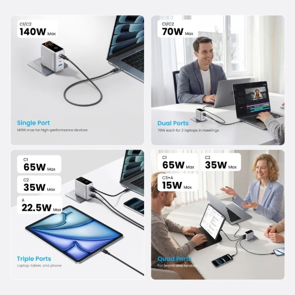 Фото - Сетевое зарядное устройство Vention 4xUSB 140W GaN +USB-C cable М-М White (TZ-FCOI0-EU)