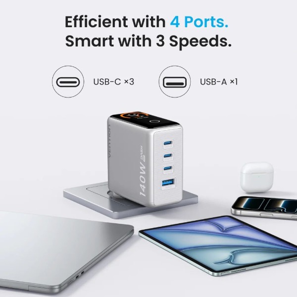 Фото - Сетевое зарядное устройство Vention 4xUSB 140W GaN +USB-C cable М-М White (TZ-FCOI0-EU)