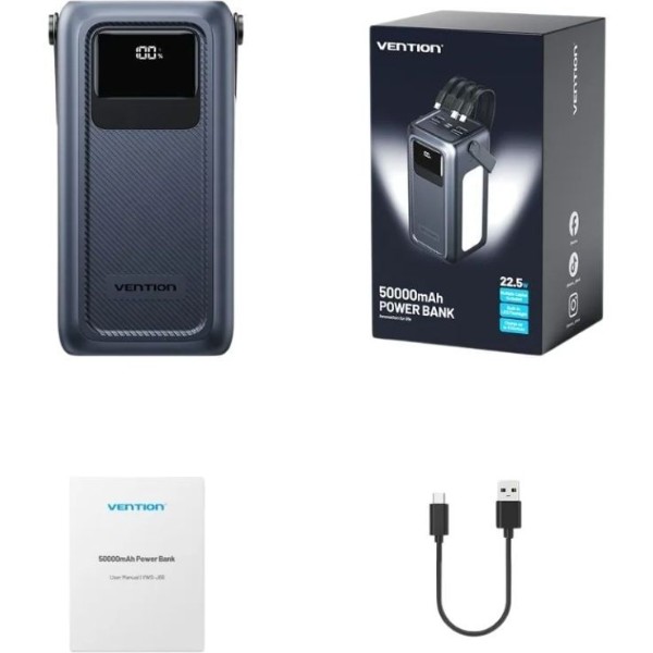 Фото - Батарея мобільна Vention 50000mAh 22.5W with Built-in cables Gray (FKWH0)