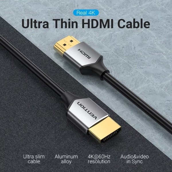 Фото - Кабель HDMI Vention HDMI M - M, 3.0 м, V2.0, 4K 60 Гц, Aluminum Alloy, Ultra Thin (ALEHI)
