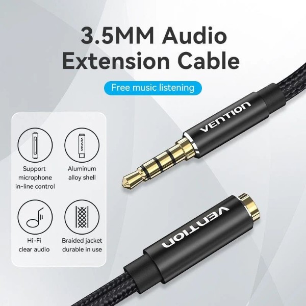 Фото - Кабель 3.5 мм -3.5 мм Vention AUX Audio TRS M/F 5.0м (BHCBJ)