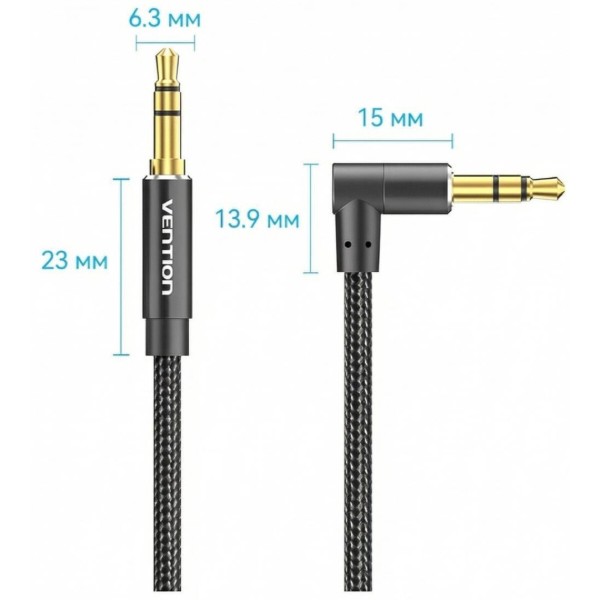 Фото - Кабель 3.5 мм - 3.5 мм Vention AUX Audio TRS M/M, кут 90°, 1.0м, Nylon Braided black (BAZBF)