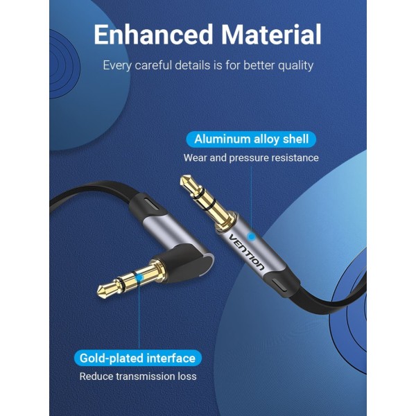Фото - Кабель 3.5 мм - 3.5 мм Vention AUX Audio TRS M/M, кут 90°, 1.0м gray, Aluminum Alloy (BANHF)