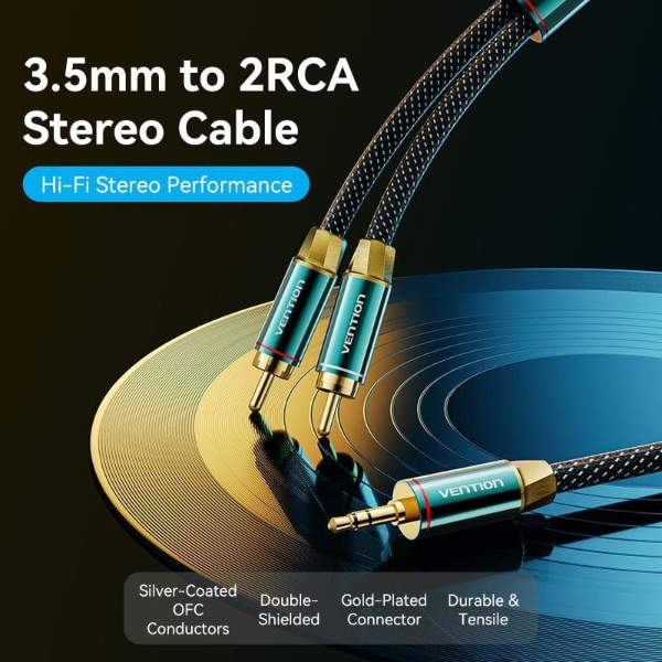 Фото - Кабель RCA Vention AUX Audio HiFi TRS 3.5мм - RCAx2 M/M 3 м Green (BCSGI)