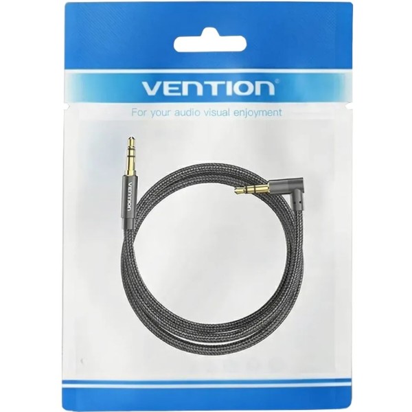 Фото - Кабель 3.5 мм -3.5 мм Vention AUX Audio TRS M/M, кут 90°, 1.5м, Nylon Braided black (BAZBG)
