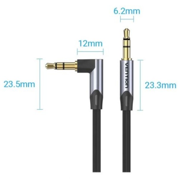 Фото - Кабель 3.5 мм - 3.5 мм Vention AUX Audio TRS M/M, кут 90°, 5.0м, gray, Aluminum Alloy (BANHJ)