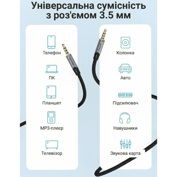Фото - Кабель 3.5 мм -3.5 мм Vention AUX Audio TRS M/M, 0.5м, gray (BAQHD)