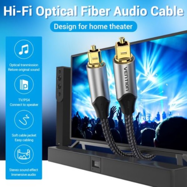 Фото - Кабель Optical Vention Audio Toslink M/M - S/PDIF, 3м, Dolby Digital 5.1, gray (BAVHI)