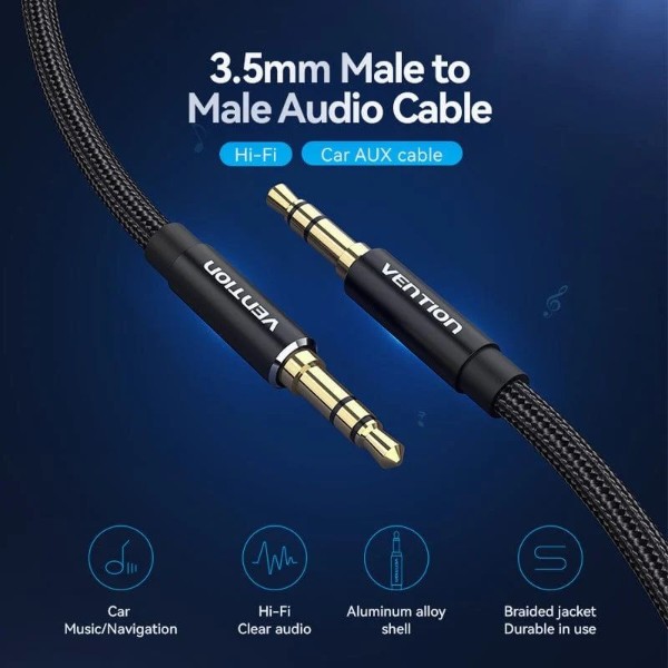 Фото - Кабель 3.5 мм -3.5 мм Vention AUX Audio TRS M/M, 1.5м black (BAWBG)