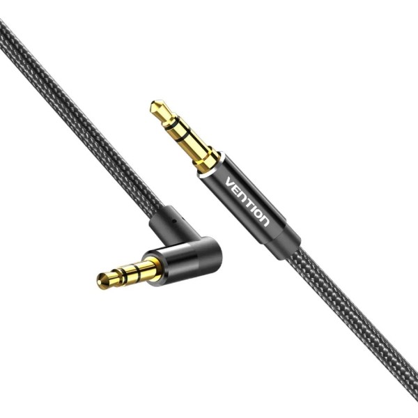 Фото - Кабель 3.5 мм -3.5 мм Vention AUX Audio TRS M/M, кут 90°, 1.5м, Nylon Braided black (BAZBG)