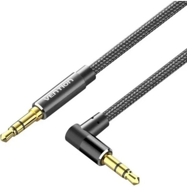 Фото - Кабель 3.5 мм -3.5 мм Vention AUX Audio TRS M/M, кут 90°, 2.0м, Nylon Braided 
black (BAZBH)