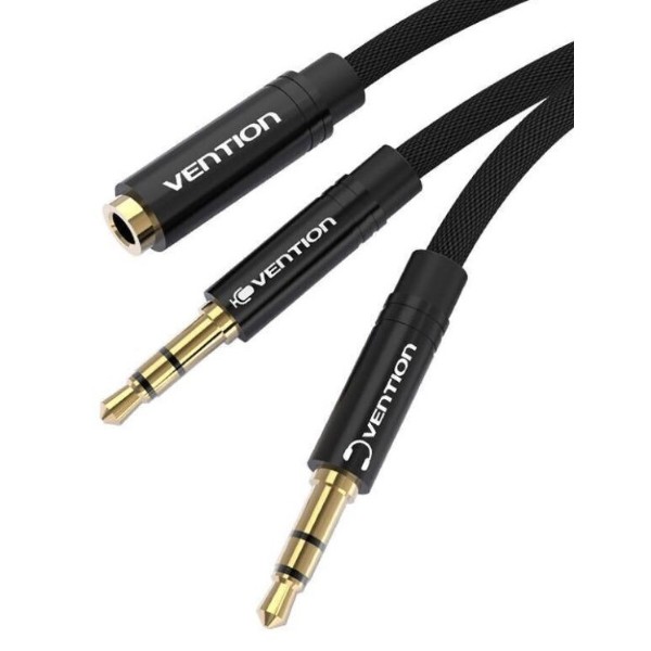 Фото - Кабель 3.5 мм -3.5 мм Vention Audio Jack TRS F -> 2xM, 1.0м, Cotton braided black (BBLBF)