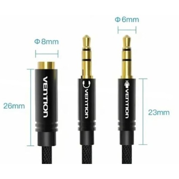 Фото - Кабель 3.5 мм -3.5 мм Vention Audio Jack TRS F -> 2xM, 1.0м, Cotton braided black (BBLBF)